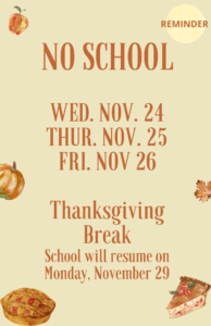 No School – Thanksgiving Break